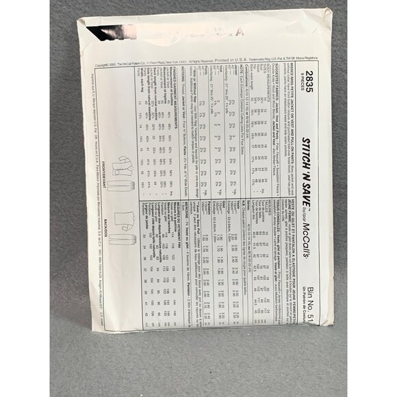 McCalls Easy Stitch N Save Pattern 2835 For Womens Vest Coatigan Sizes 18-24 - Picture 2 of 2